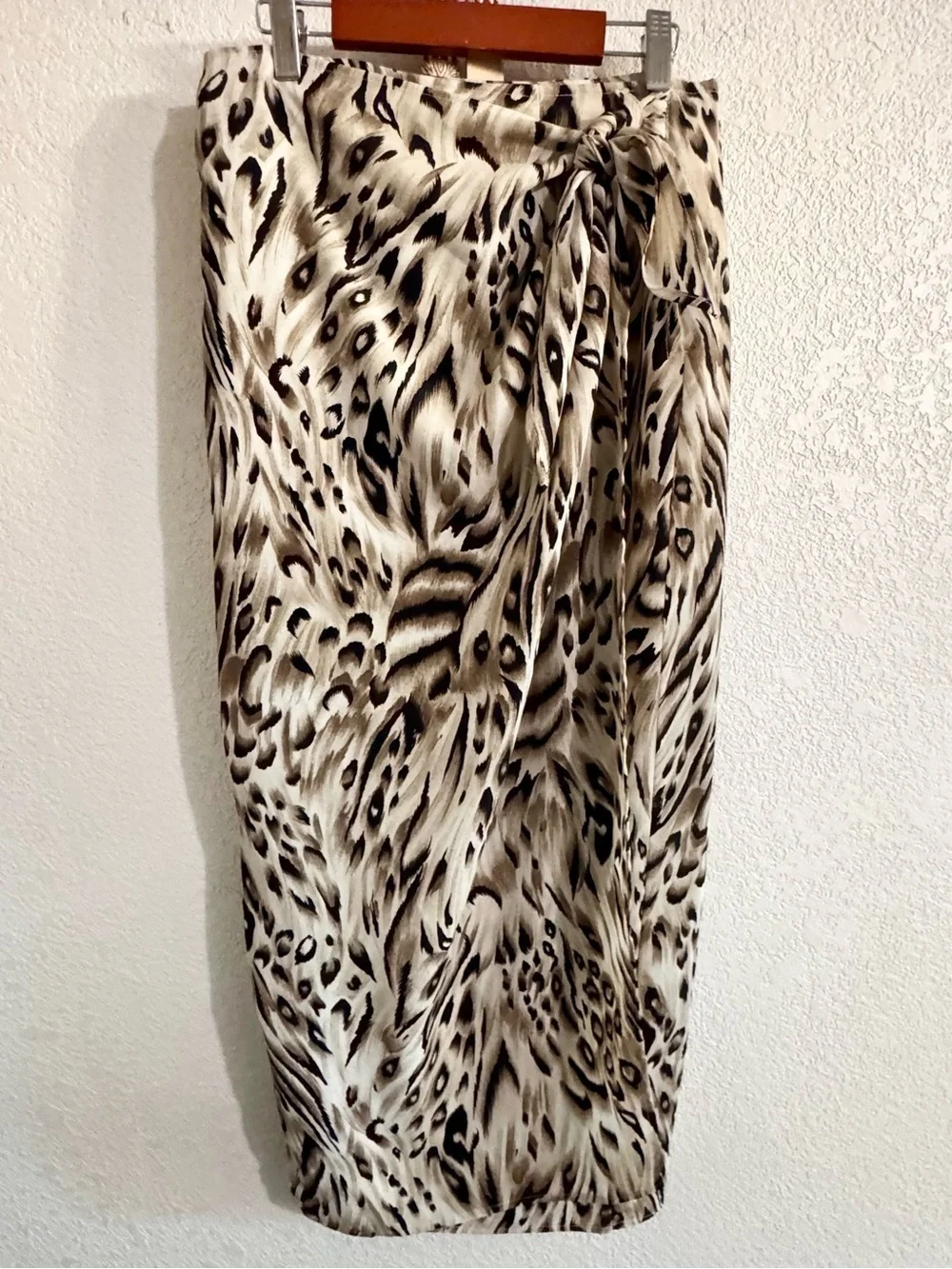 Animal Print Midi Skirt - Neutral Leopard Pattern